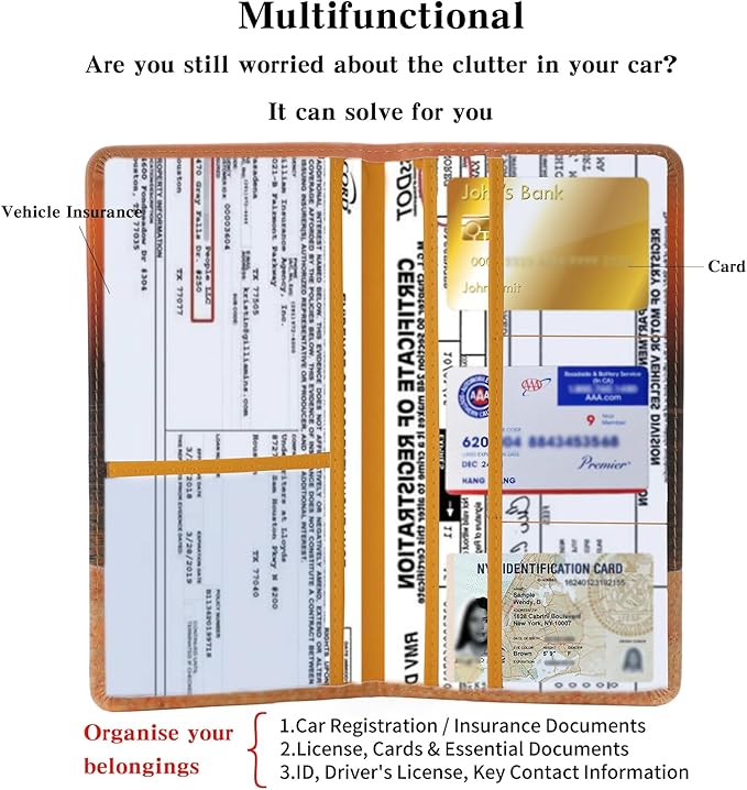 TILDOSAC 2Pack Leather Car Registration and Insurance Card Holder, Car Document Holder for Cards License with Magnetic Shut(Blue+Orange)
