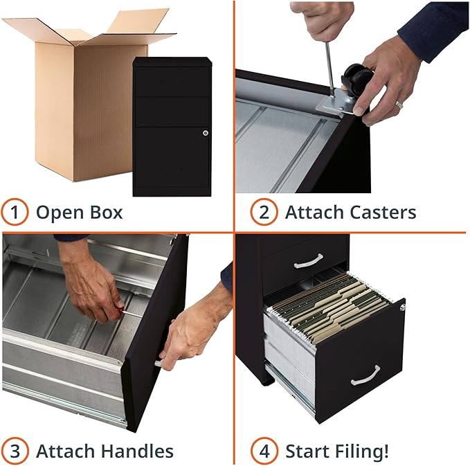 NuSparc Mobile 3 Drawer Locking Pedestal File Cabinet | Pre-Assembled Steel Construction | Perfect for Small and Home Office | Letter-Size | Assembled in USA