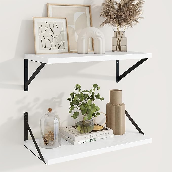 Axeman Deep Floating Shelves | 20 Inch White Wall Shelves Set of 2 | 10 Inch Deep Rustic Wood Shelves for Wall | 20'' W x 10''D White Shelves for Living Room Bathroom Kitchen