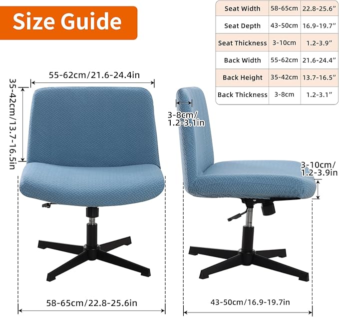 Fuloon Criss Cross Chair Cover, Waterproof, Stretchable, Solid Jacquard, Armless Chair Slipcovers for Office/Desk/Mid Back Wide Seat/Computer/Task/Vanity Chair (T -Shaped Jacquard, Blue)
