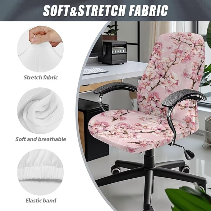 Talayituse Cherry Blossom Flower Print Office Chair Covers, Stretch Computer Chair Cover, Universal Boss Chair Covers Modern Simplism Style High Back Chair Slipcover, Small