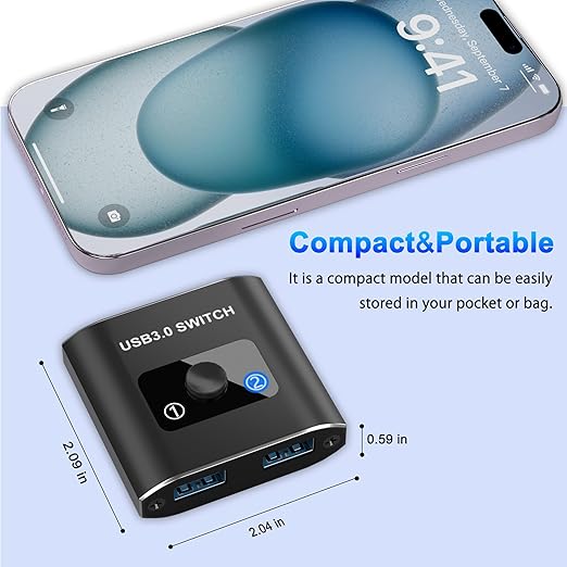 USB 3.0 Switch, Bi-Directional USB Switch 1 in 2 Out/2 in 1 Out, USB Switcher 2 Computers Sharing Devices Like for Printer, Keyboard, Scanner, Mouse, USB KVM Switch Compatible with Mac/Win/Linux