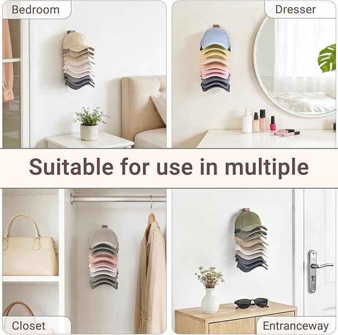 Mkono Hat Organizer for Baseball Caps, Hat Rack for Wall Hold Up to 10 Hats, Hat Holder On Wall Ball caps Storage Organizer Display for Door, Closet, Entryroom, Laundry Cap Organization (Small)