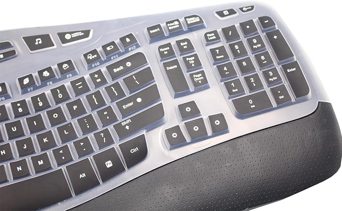 Silicone Keyboard Skin Cover Compatible for Logitech K350 MK550 MK570 Wireless Wave Keyboard, Logitech K350 MK550 MK570 Keyboard Skin (Black)