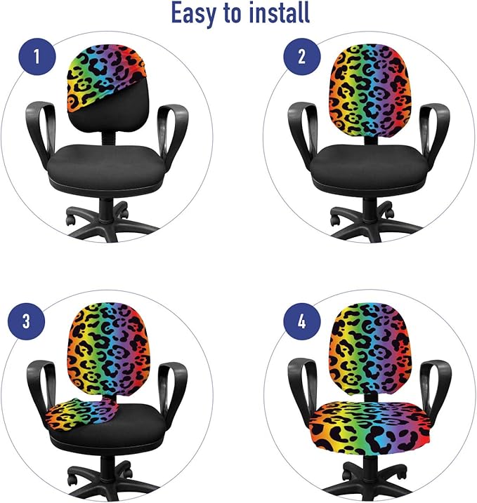 Ambesonne Leopard Print Office Chair Slipcover, Modernized Panther Leo Skin Wild Big Cats in Gradient Rainbow Tones Print, Protective Stretch Decorative Fabric Cover, Standard Size, Purple Black