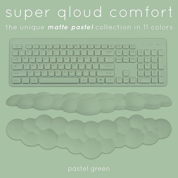 Green Cloud Keyboard Wrist Rest – Create-ables Qloud Green Wrist Rest for Computer Keyboard and Mouse, Ergonomic Memory Foam Wrist Pad with Non-Slip Base, Includes Cloud Mouse Pad