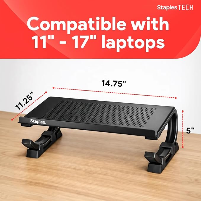 STAPLES Adjustable Steel Laptop Stand – Ergonomic Curved Desktop Riser for Laptops & Notebooks