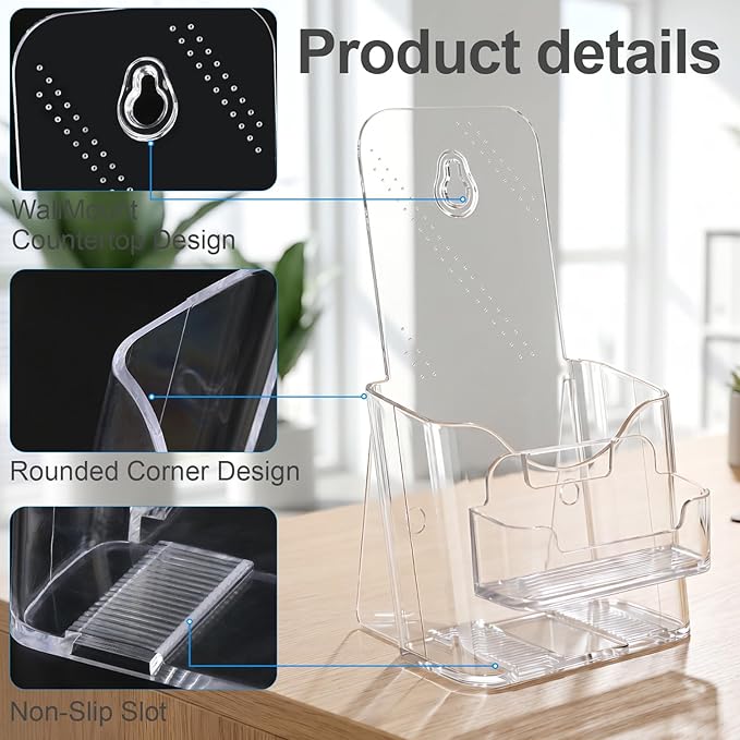 Daofary 2 Pack Acrylic Brochure Holder 4 x 9, Single Tier Brochure Stand for Pamphlets, Flyers, Magazines, Clear Acrylic Display Rack for Desk, Countertop, Wall Mount