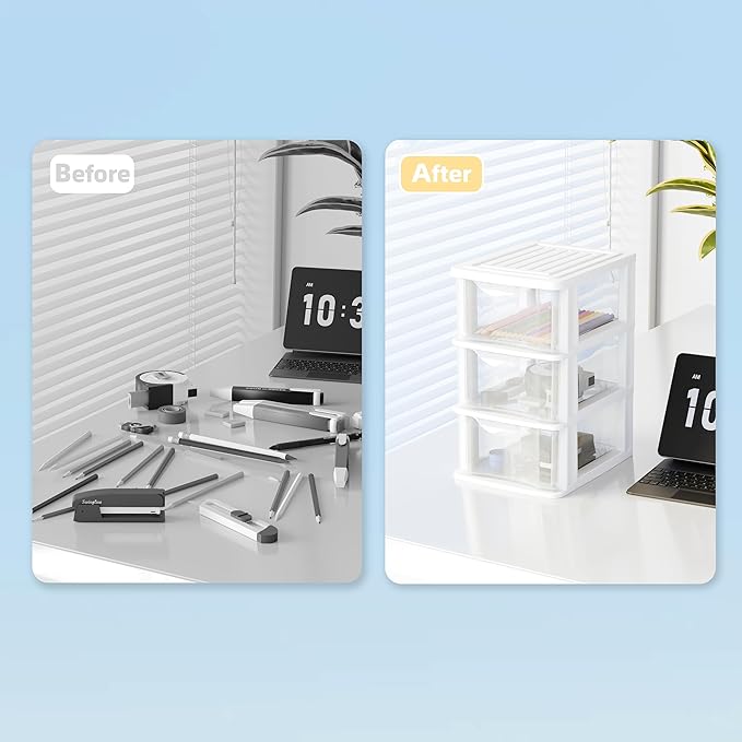 Small 3 Drawer Desktop Organizer, 2 Pack White Plastic Stroage, Desktop Organization for Small Tools for Home, Office for Sewing,Cosmetic,Makeup,Art Craft Supplies White Frame in Home,Office