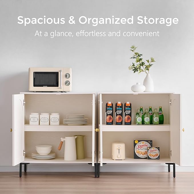 IFGET Modern Buffet Cabinet with Storage, 92.63" W Fluted Arched Sideboard Cabinet w/Adjustable Shelves, Wooden Modular Coffee Bar for Dining Room, Kitchen, Living Room, Entryway, White