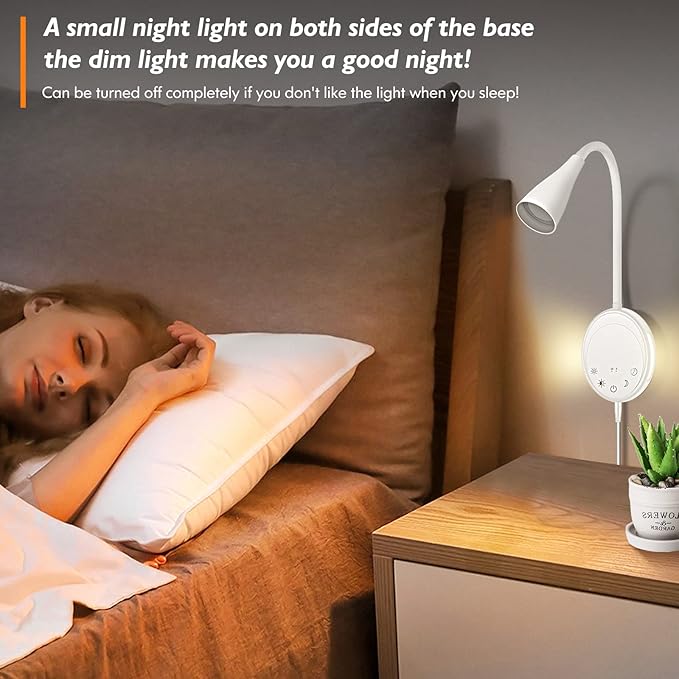 SANKEDOU LED Wall Mount Reading Light, Bedside Reading Lights with Touch Control, 5 Dimmable, USB Output, Night Light & Timers, Flexible Gooseneck Headboard Bed Lights wall Sconce (White-2P)