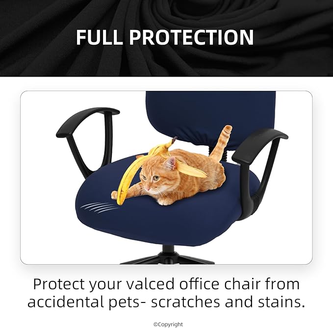 DIVA EN CAMINO DEC Super Stretchable Desk Office Chair Seat Covers - Universal Spandex Computer Chair Slipcover - 180GSM Rotating Backrest Coverings Cushion Protectors for Dogs, Cats, Pets (Navy)