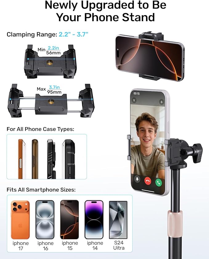 Webcam Stand for Desk, with 360 Ballhead, Heavy Base Height Adjustable Tripod for Logitech Webcam C922 C930e C920 C615 C960 C920x BRIO 4K NexiGo N60, Phone Mount, Gopro with 1/4" Thread