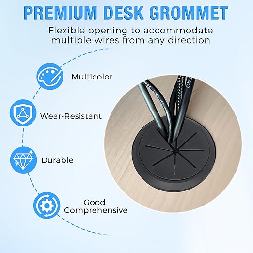 Desk Grommet 2" (50 mm), Desk Hole Cover for Cables Beige, Cable Grommet ABS Plastic, Desk Hole Grommet for Office and Home Table Cable, Detachable & Flexible Cable Cord Organizer-2 Pcs