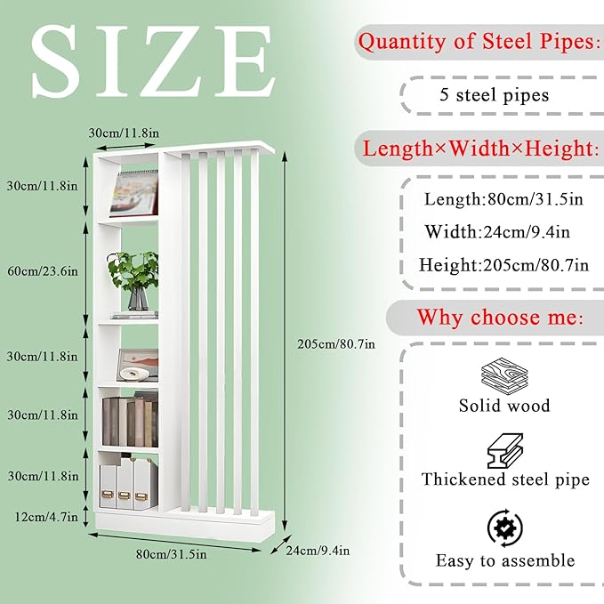 Room Divider with Shelves, Entrance Hall Partition Screen Column Floor to Ceiling - Freestanding Room Divider with Storage Shelf, Freestanding Decor for Bedroom (A White + White, 31.5in / 80cm)