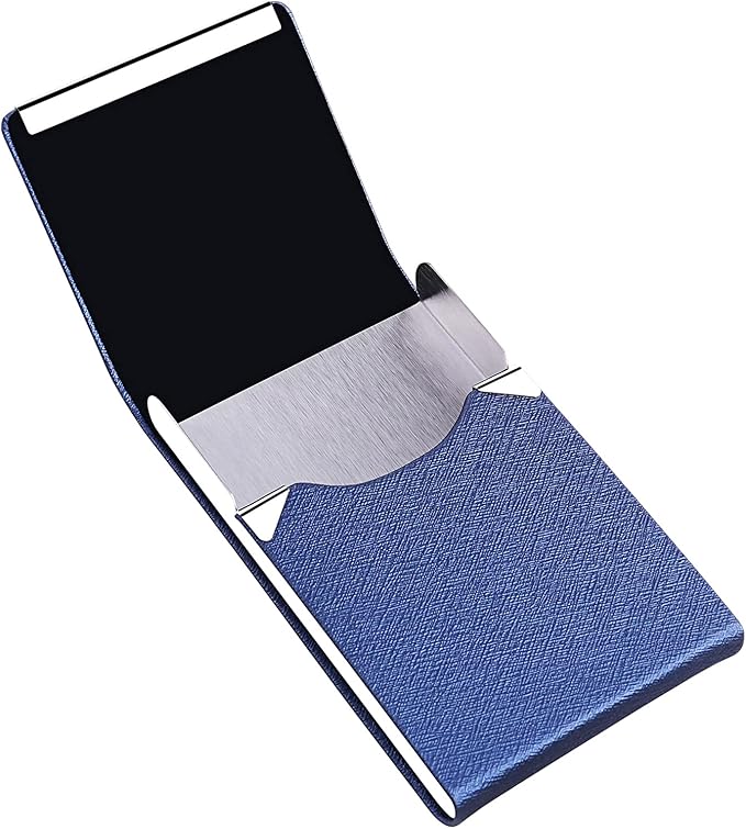 Professional Business Card Holder, Pocket Business Card Case for Women & Men, PU Leather Multi Card Case, Credit Card Wallet, Name Card Holder with Magnetic Closure, Blue-gs