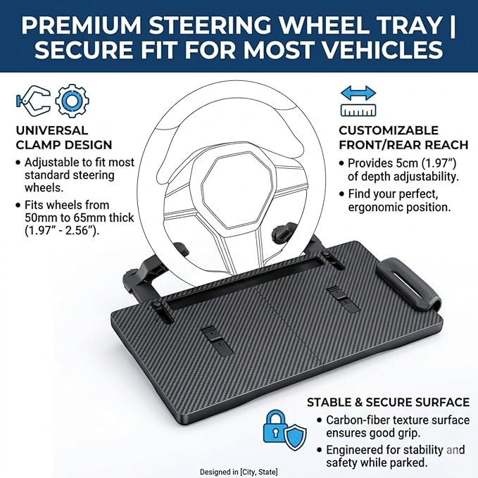 2 in 1 Car Steering Wheel Desk & Seat Gap Organizer, 360° Rotating Clamp & Extendable Arm, Universal Fit for Most Cars, Steering Wheel Tray Table,Car Desk for Laptop,Car Seat Gap Filler Organizer