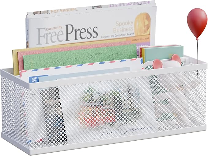 Mail Holder Countertop, Mail Organizer with 2 Slots, Mail Basket Wall Mounted Desktop Mail Sorter Letter Holder Box Envelope Organizer for Home Office, White