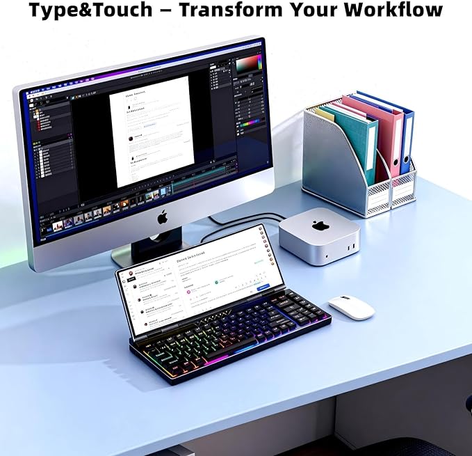 12.8" Portable Monitor Touchscreen with Mechanical Keyboard Stretched Bar Screen Extender RGB Backlit Hot-Swap USB-A Type-C Monitor for Laptop Desktop Mini PC MacBook (Driver Need)