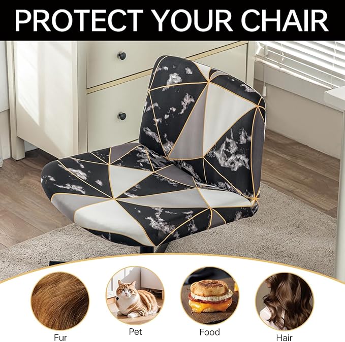 Armless Chair Slipcover Stretch Criss Cross Chair Cover, Mid Back Wide Seat Accent Chair Covers,Modern Vanity Chair Cover for Office Desk (A)