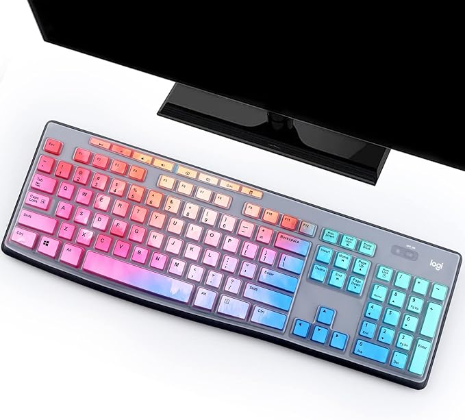 Keyboard Cover Skin Protector for Logitech MK295 MK275 MK270 Wireless Keyboard, Logitech K200 K260 K270 K275 K295 MK200 MK260 Ultra Thin Desktop PC Silicone Keyboard Cover-Colorful
