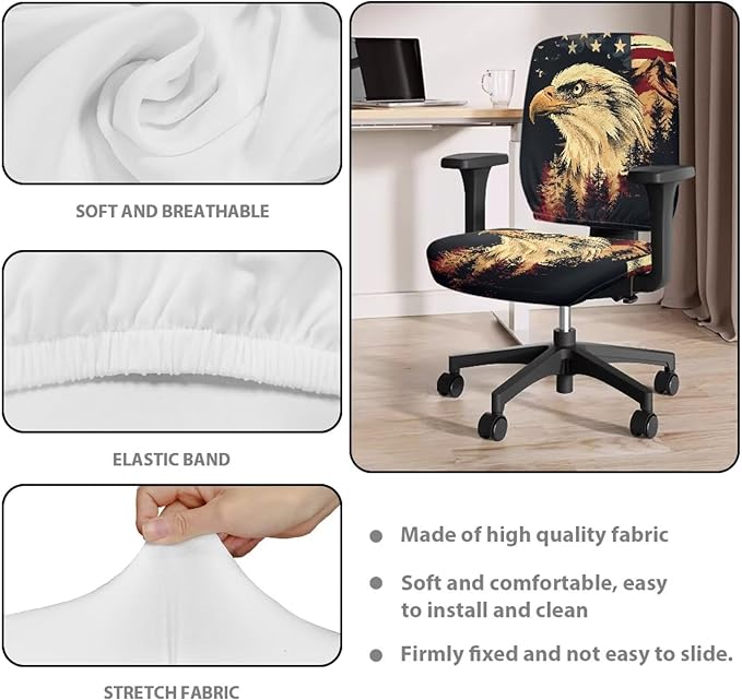 GLENLCWE Stretch Office Chair Covers Stretch Computer Desk Chair Cover USA Flag Eagle Computer Chair Slipcover Universal Desk Rotating Chair Slipcovers