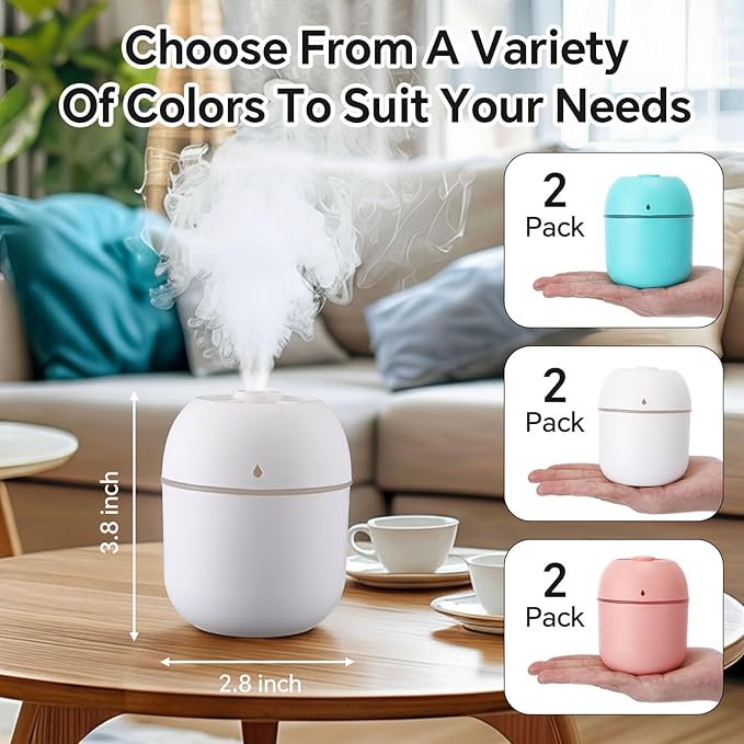 Hortsun 6 Pcs Portable Small Humidifier USB Personal Desktop 220 ml Mini Humidifier for Bedroom Plants Car Office Room Home Travel (White,Pink,Green)