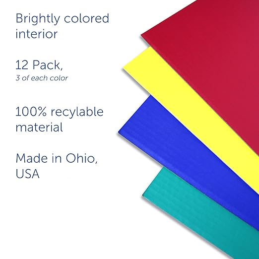 Flipside Products 18”x 48” Assorted Color Study Carrel, Red, Green, Blue, Yellow Privacy Boards, Student Privacy and Focus Booth for The Classroom, Desk Divider Cubby for Tests, Made in USA - 12 Pack