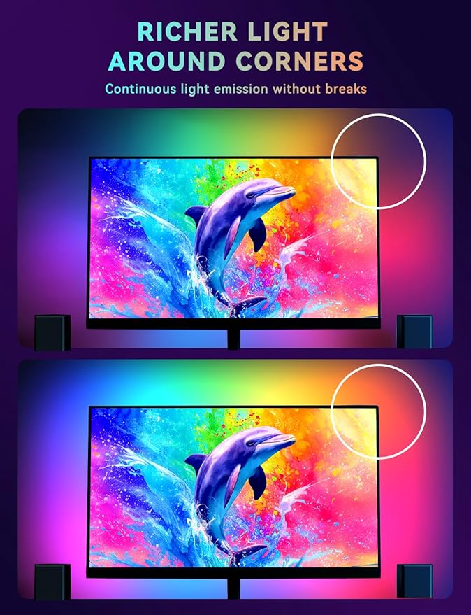 Soleil X6 LED Monitor Backlight for PC & Mac, Strip Light Sync to 24″-34″ Screens, Ambient Lighting for Games/Movies/Music, Dual USB Ports, Software Control (4-Sides for 24″ Monitors)