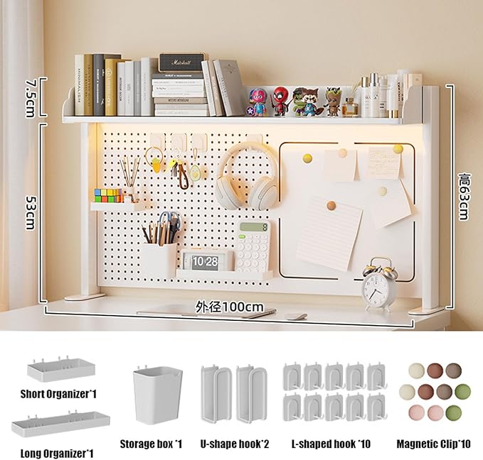 Clamp On Desk Organizer Shelf with Perforated Panels and Shelving Unit, Clamp-on Above or Under Desktop Storage Shelf for Office Home Dorm Desk