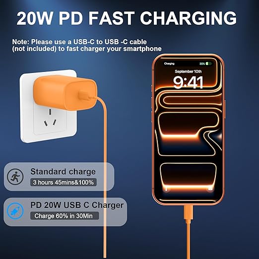 iPhone 17 16 15 Charger Fast Charging Type C Chargers USBC Fast Charger Block& iPhone 17 Charger Cord 10FT Long USB C Charging Cable for Phone 17/17 Pro/17Pro Max/Air/Phone 16 15 Pro Max,Cosmic Orange