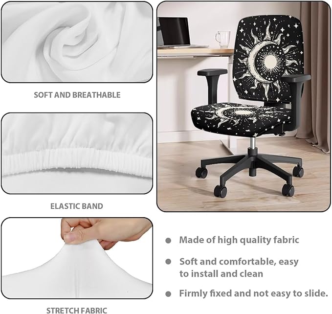 GLENLCWE Black Moon Sun Office Chair Cover Stretchable Seat Covers Universal Computer Chair Covers Rotating Chair Slipcover Computer Chair Protector