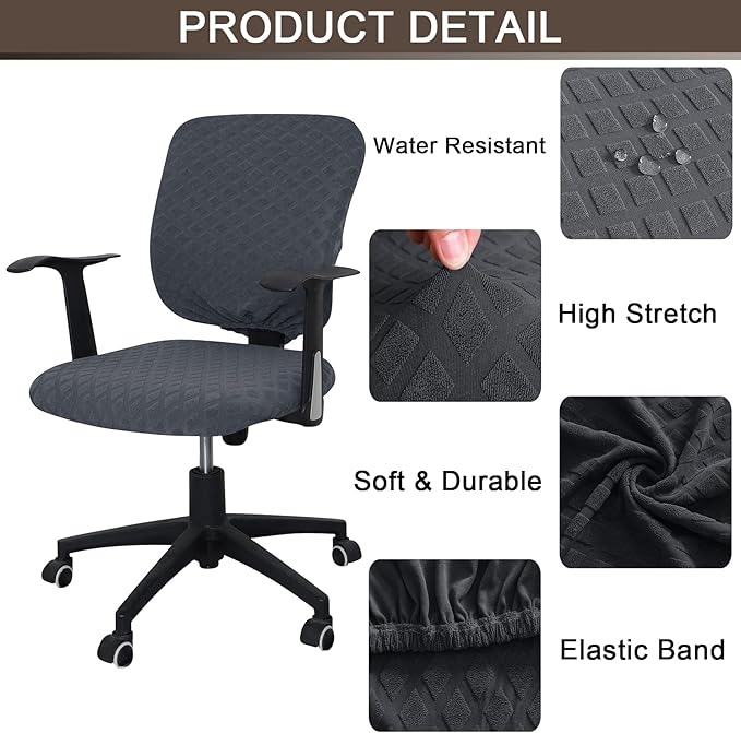 Office Chair Cover Universal Rotating Chair Slipcovers Stretch Removable Protector Computer Chair Seat Cover (Grey, Chair Seat Cover + Backrest Cover)