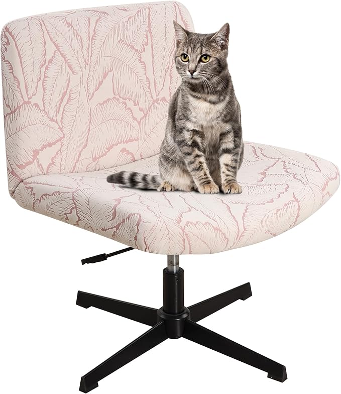 Fuloon Criss Cross Chair Cover, Stretchable, Solid Jacquard, Armless Chair Slipcovers for Office/Desk/Mid Back Wide Seat/Computer/Task/Vanity Chair (Reed -Shaped Jacquard, Pink)