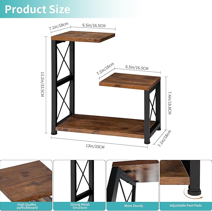 Desk Shelf Organizer, 3-Tier Wood Desk Bookshelf, Small Tabletop Book Shelf, Adjustable Display Rack for Office Decor and Desk Accessories,Rustic Brown