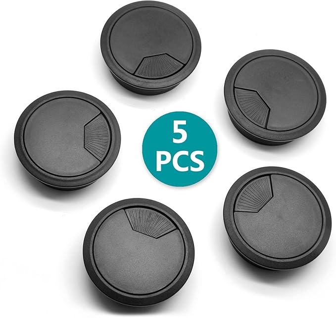 5Pcs 2-3/8" / 60mm Computer Desk Grommet, Plastic Round Desk Grommet Hole Wire Cover Organizer, Black