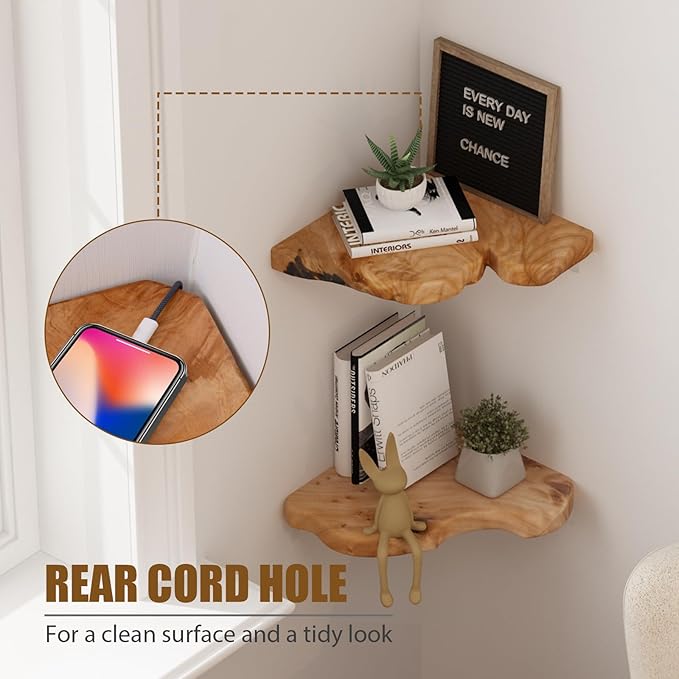 WELLAND Floating Corner Shelf Set of 2 Wall Mounted,10.86 x 11.5 inches for Living Room, Bedroom Bathroom, Rustic Space-Saving Corner Storage Shelf for Home Decor and Organization