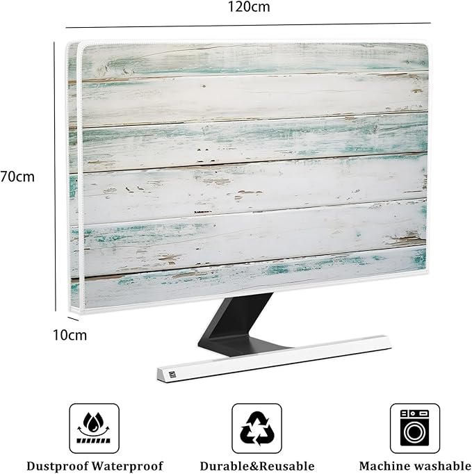 Waterproof Television Covers 50, 51, 52 Inch Anti-Static Anti-Scratch Protective Sleeve Compatible with PC Desktop and TV LCD LED Dust Cover for TV，Vintage Gray Wooden Board