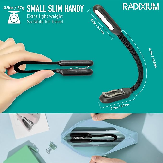 Slim Rechargeable Book Reading Light, Eye Caring LED with 4 Color Temperatures, Portable Clip on Book Light for Reading in Bed & Travelling. Prefect Elegant White Gift for Book Lover.(Grey)