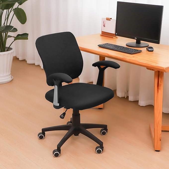 Office Chair 4 Pieces Seat and Back Cover with Armrest Covers Stretch Black Split Office Desk Chair Slipcovers Washable