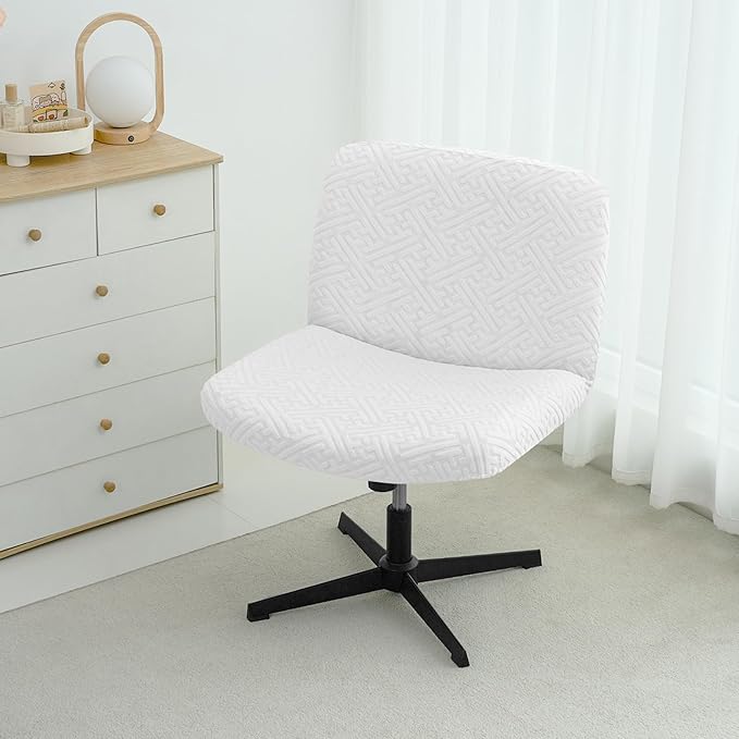 Lavish Cover Water Resistant Criss Cross Office Chair Cover - Armless, Wide, Comfy, Protects Chair Stains and Wear (Jacquard: White, Just the Cover, No Chair)