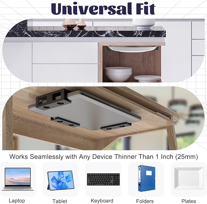 3pcs Under Desk Laptop Mount Under Desk Laptop Holder with Anti-Scratch Felt Board Laptop Under Desk Mount for Laptops, Mac mini, MacBook, Keyboard,Tablet Kitchen