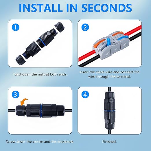 3PCS IP68 Waterproof Electrical Cable Connector, Outdoor 3 Way Junction Box, Waterproof Wire Connectors with Replaceable Lever Wire Connectors for AWG 28-12, Quick Screwless Installation