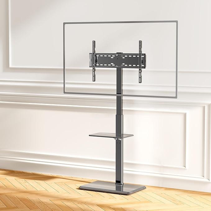 Afaloona Universal Floor TV Stand,TV Floor Mount Stand with Removable Shelf for 32-75 inch TV up to 110 lbs, Swivel and Height Adjustable Tall TV Stand for Bedroom,Office(TCP01-2-M-A02)
