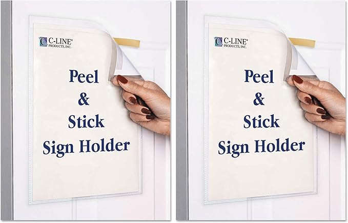 C-Line Peel and Stick Display Pockets, Clear, 8.5 x 11 Inches (36911), 10 Count (Pack of 2)