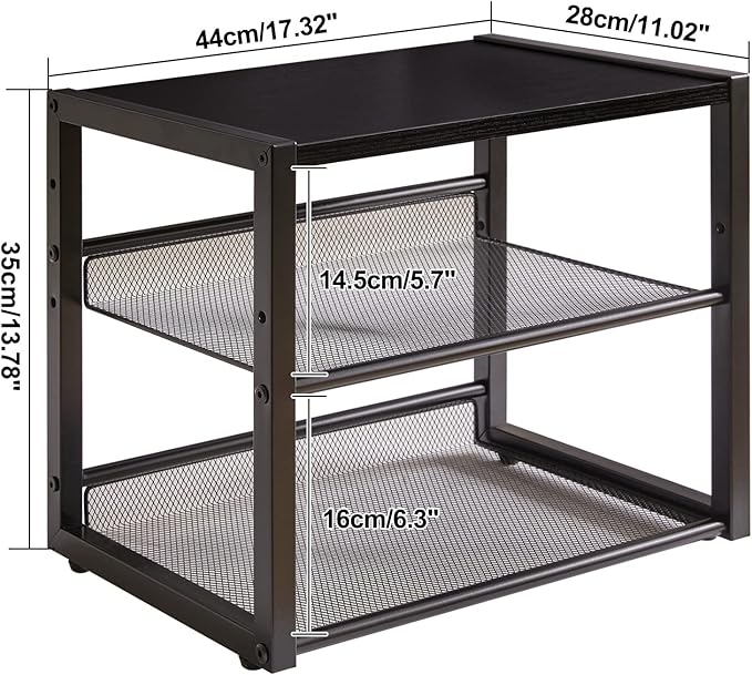 YMYNY Desktop Printer Stand, 3 Tiers Desk Organizer with Adjustable Storage Shelves, Multi-Purpose Printer Shelf for Home Office, Fax Machine, Scanner, Files, Books, Black, UHPT001B