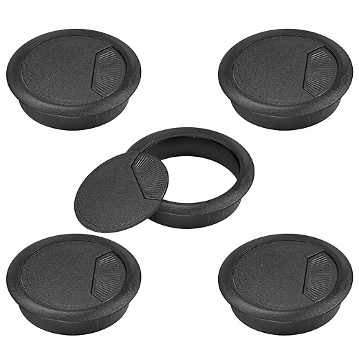 2-3/8" Spring Desk Grommet, JTemgle Plastic Cable Hole Cover Computer Table Cord Wire Organizer Caps Desktop Cord Management for Home Office TV Stands Tabletops - Black, 5 Pcs