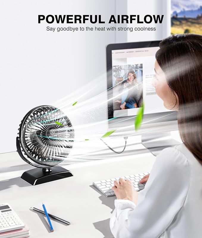 JZCreater USB Desk Fan, USB Fan Mini, 360 Rotation Desktop Fan with 3 Speed, Table Personal Cooling Fan, Quiet Mini Desk Fan, USB Powered, Small Fan for Home Office Bedroom Car Travel,Black+Black