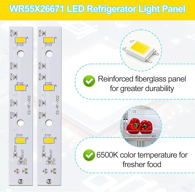 2pcs WR55X26671 Fridge Led Light Board for GE Refrigerator, Premium Durable Freezer Led Light Replacement for GE Refrigerator Replace PS11767930 AP6035586 4468532 EAP11767930