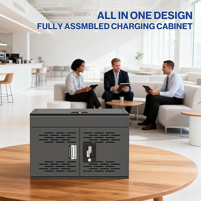 POCHAR 16-Unit Charging Cabinet for Laptops & Tablets - Locking Laptop Storage Box with Cable Management, Charger Storage, and Ground Protection for Classroom, Library, and Office (Black)